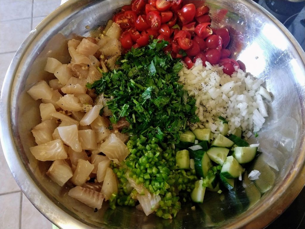 ceviche ingredients in a bowl