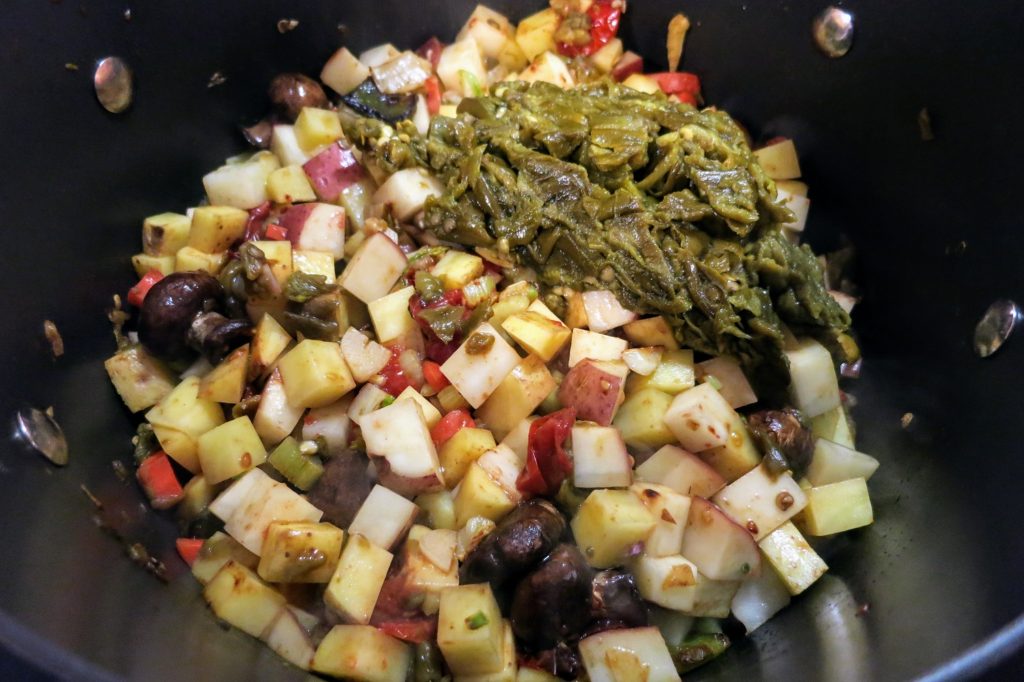 green chile stew veg in pot