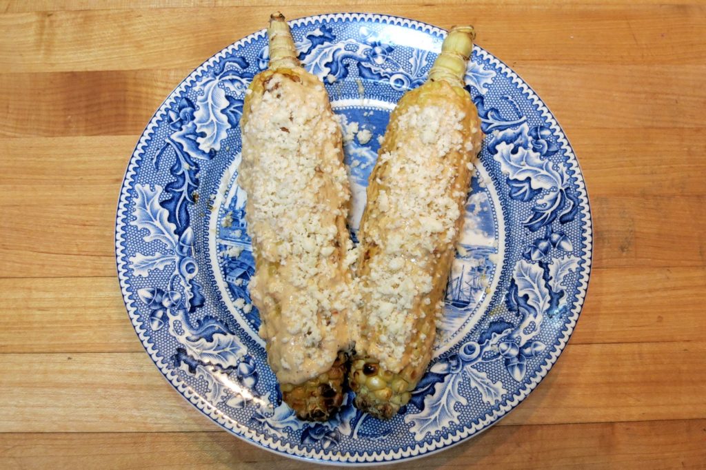 elotes with crumbled cotija