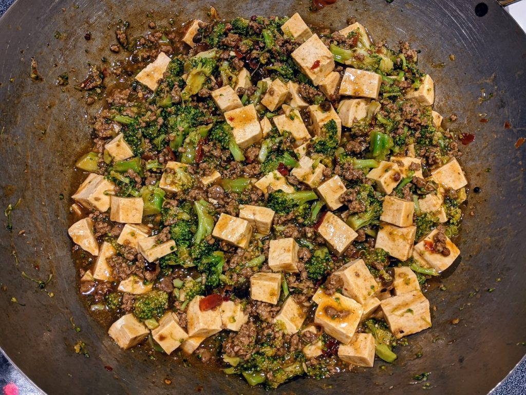 mapo tofu in a wok