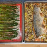 sheet pan salmon, potatoes, and asparagus