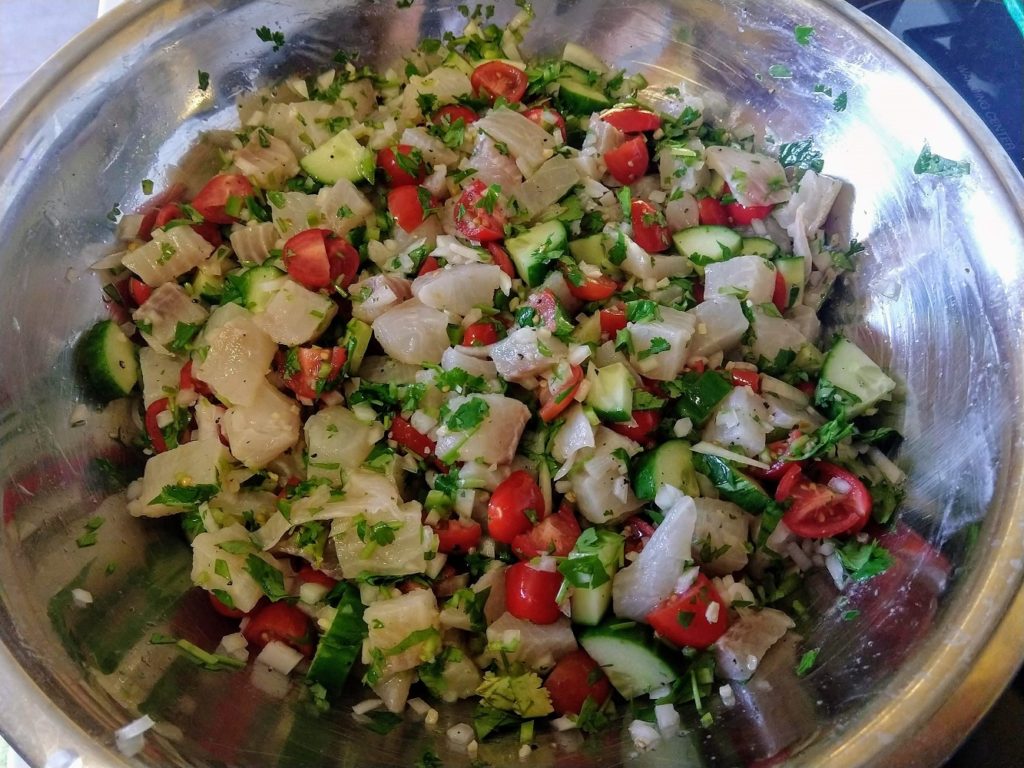 ceviche, mixed and ready