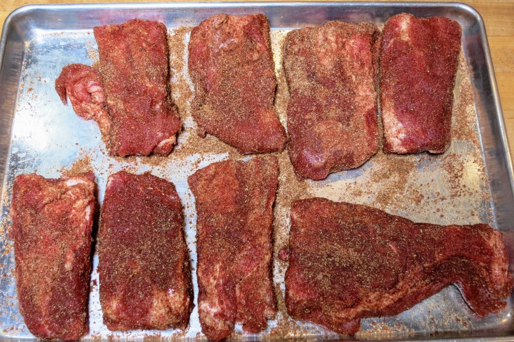 ribs, rubbed and ready to cook