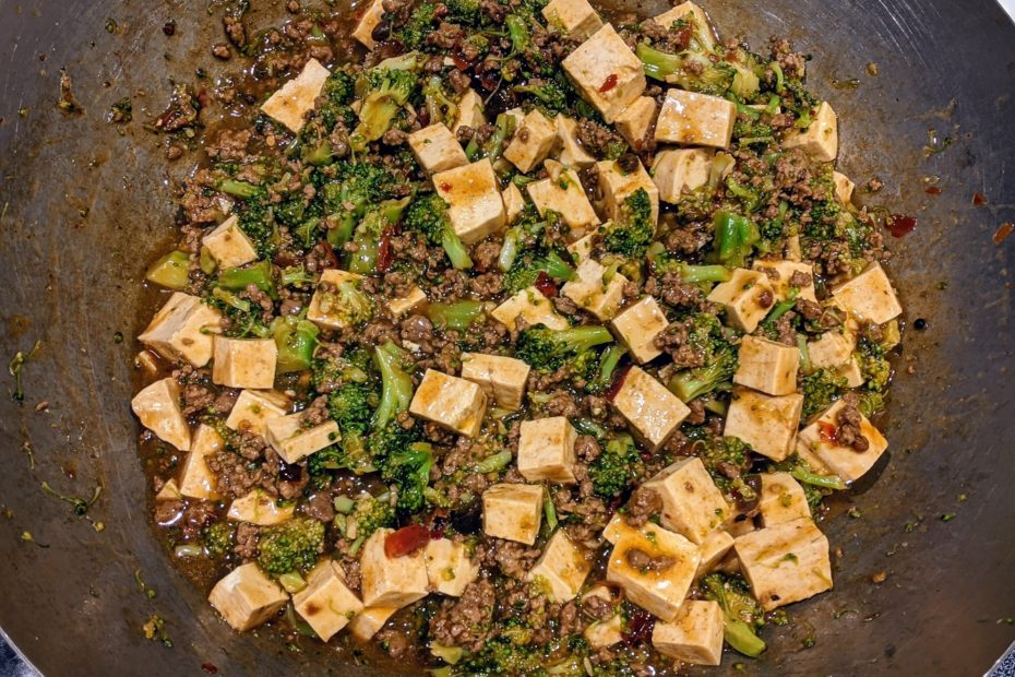 mapo tofu in a wok